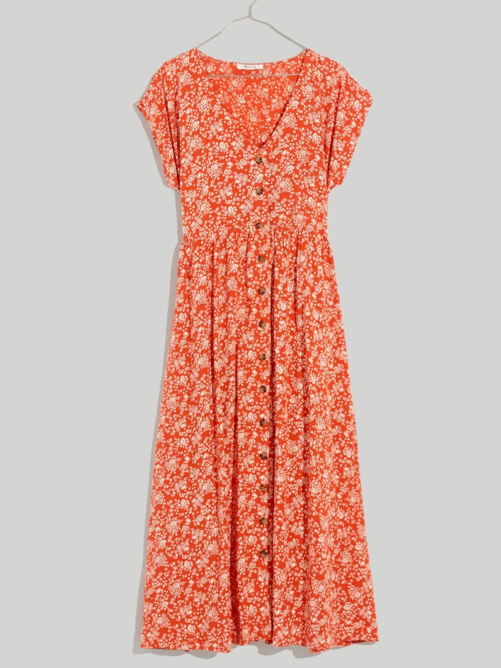 Madewell // Button-Front Piazza Floral Midi Dress in Fresh Chili - Picture 5 of 12